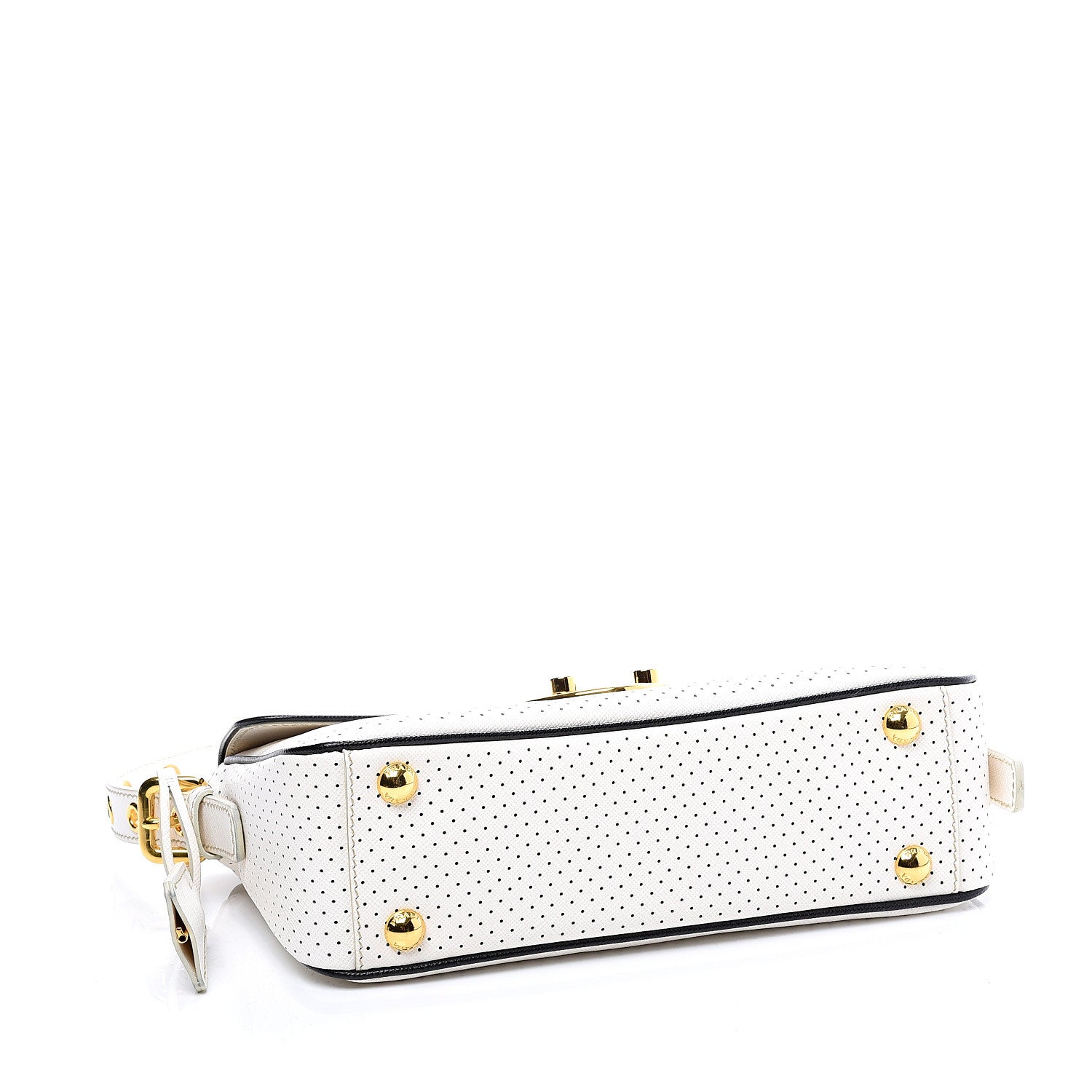 Prada Saffiano Perforated Pushlock Flap Bag Talco Black 3 of 10