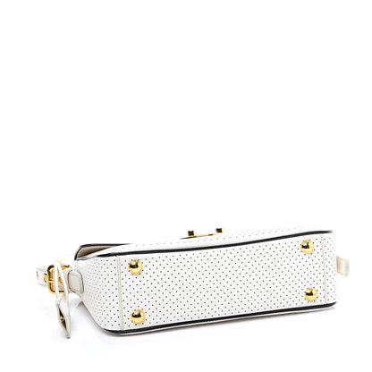 Prada Saffiano Perforated Pushlock Flap Bag Talco Black 3 of 10