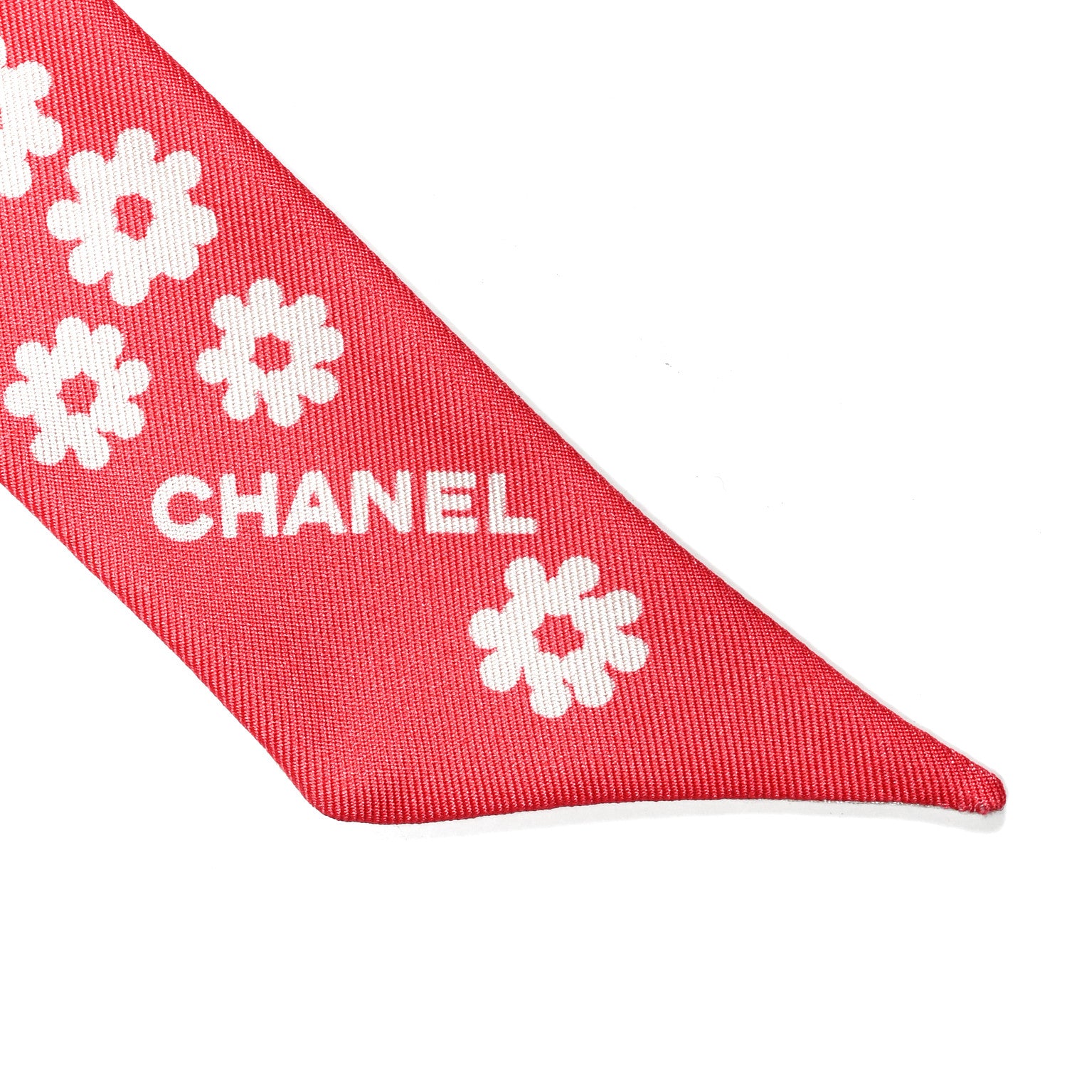 Chanel Silk Twill CC Flowers Slim Bandeau Scarf Coral Ecru 2 of 4