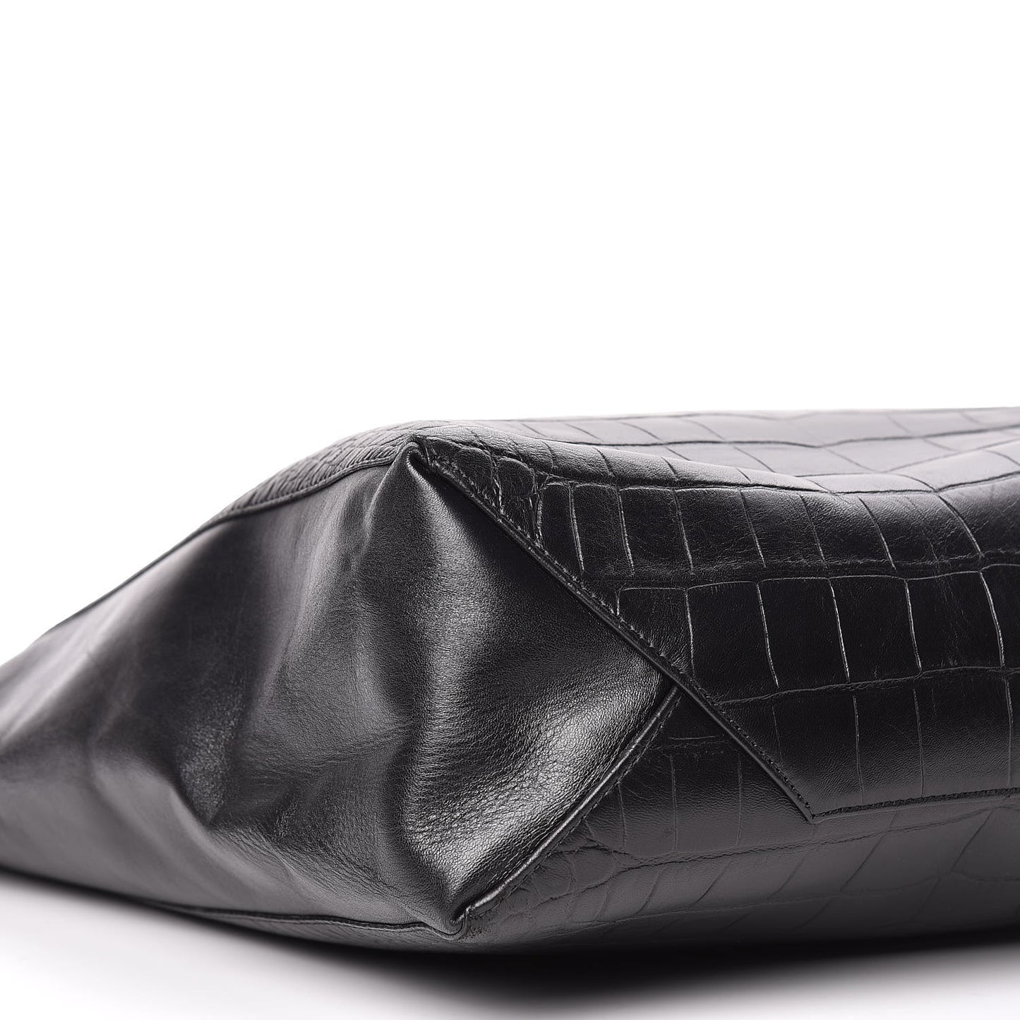 Lambskin Crocodile Embossed Vertical Cabas Black