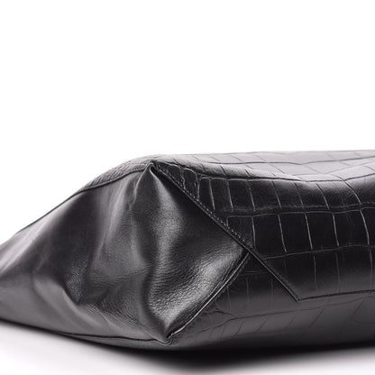 Celine Lambskin Crocodile Embossed Vertical Cabas Black 6 of 14