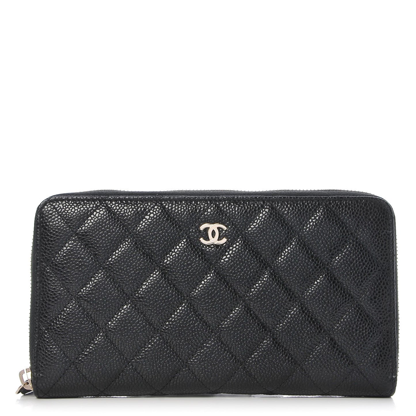 Caviar Quilted Large Zip Around Organizer Wallet Black