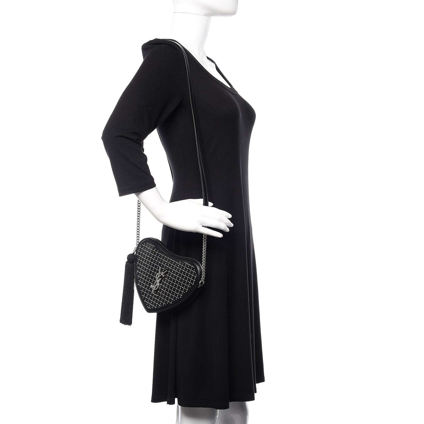 Calfskin Studded Monogram Heart Shoulder Bag Black