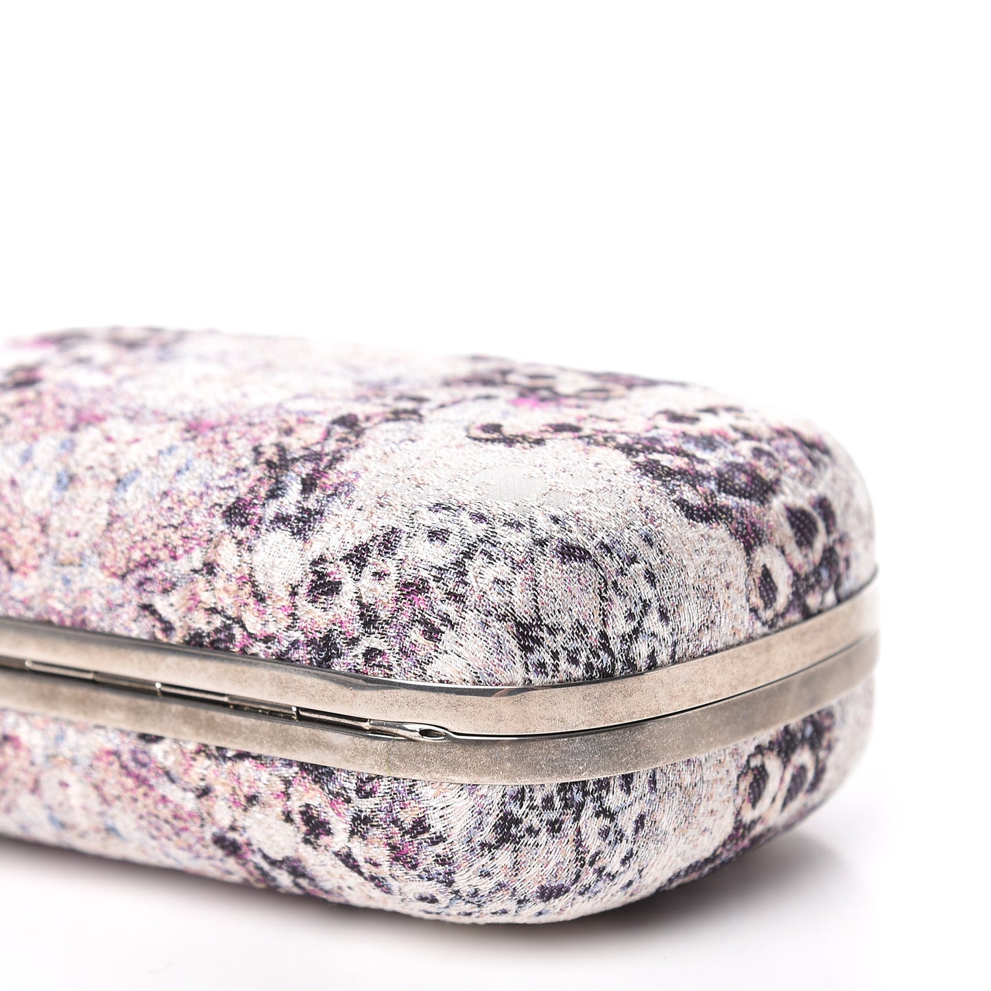 Jacquard Embroidered Skull Box Clutch Purple