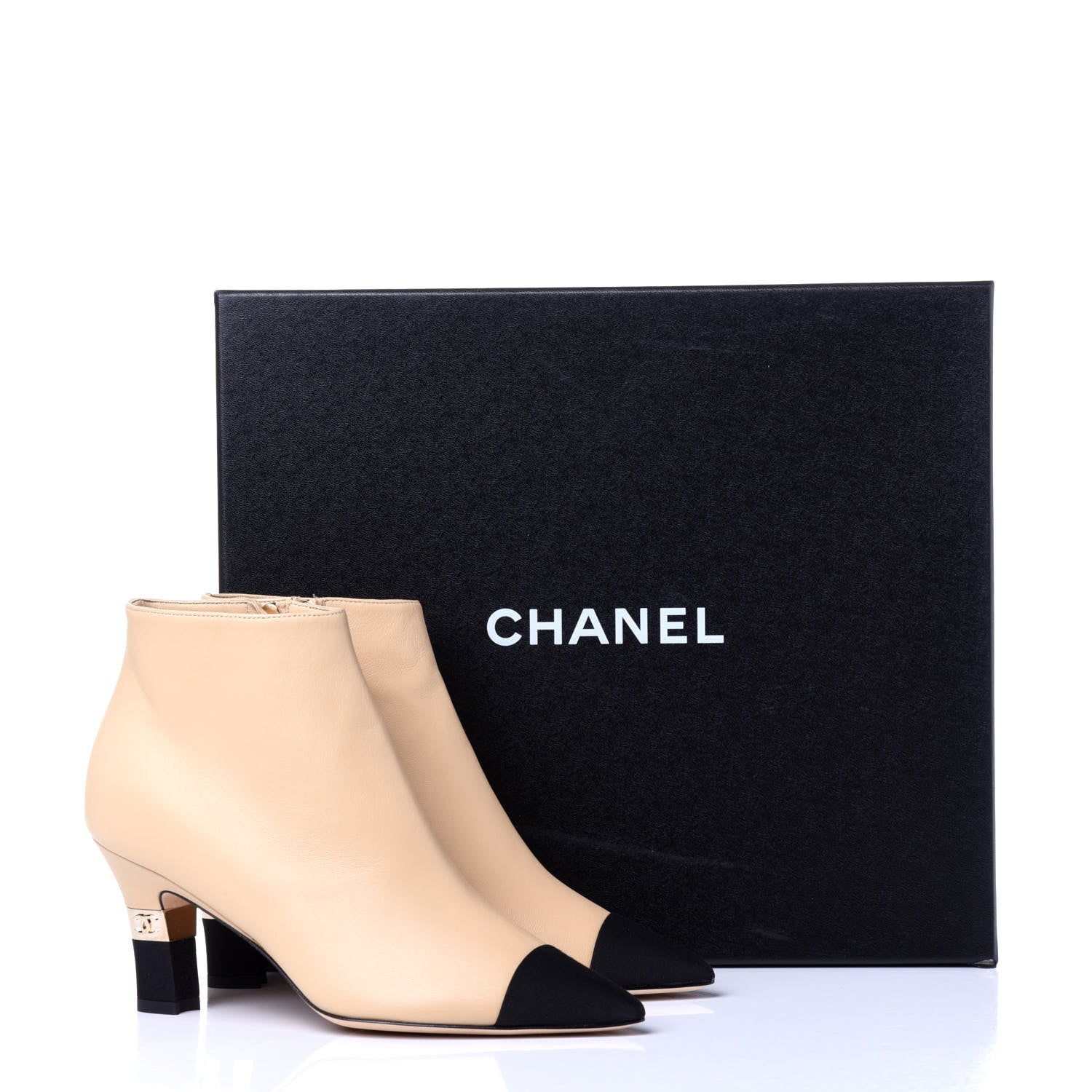Chanel Lambskin Grosgrain Cap Toe Short Ankle Boots 36 Beige Black 12 of 12