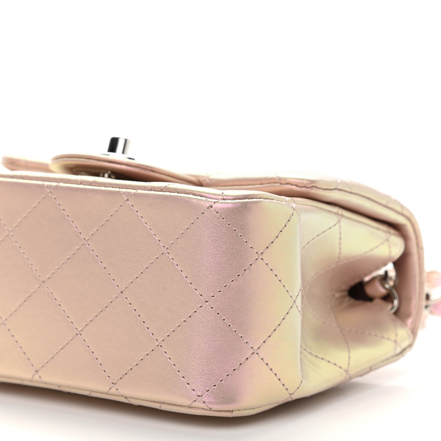 Iridescent Lambskin Quilted Mini Square Flap Pink