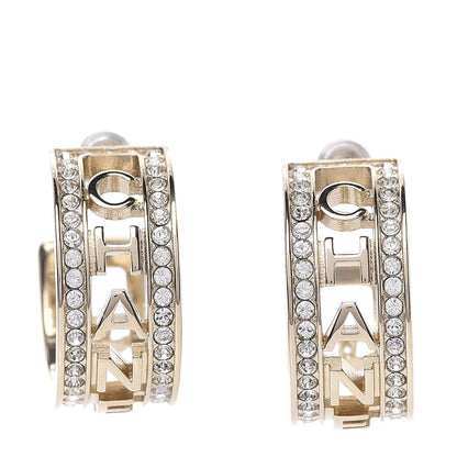 Chanel Metal Crystal Bow-tiful CC Hoop Earrings Gold 1 of 5