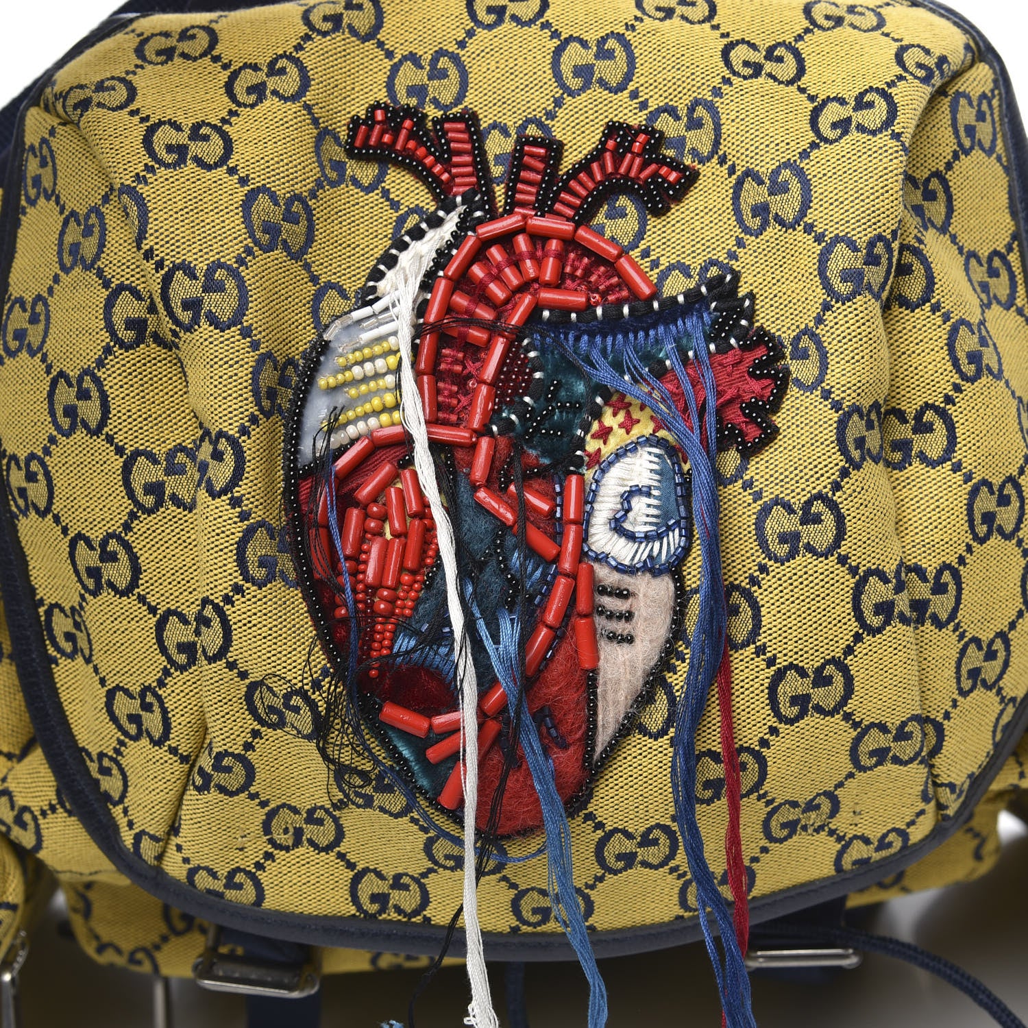 Gucci Monogram Multicolor Script Logo Large Double Pocket Backpack Yellow Blue 8 of 10