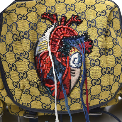 Gucci Monogram Multicolor Script Logo Large Double Pocket Backpack Yellow Blue 8 of 10