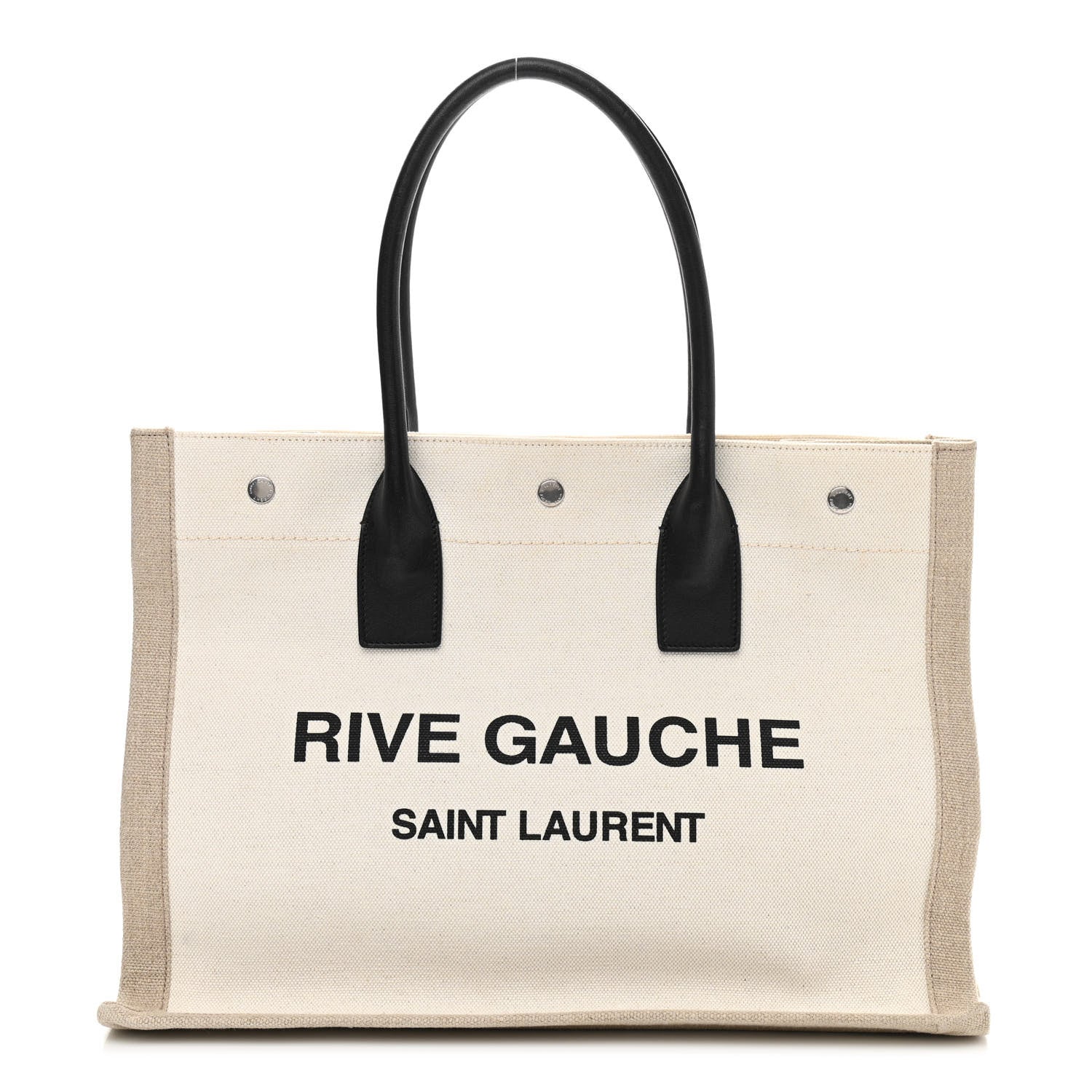 Saint Laurent Linen Calfskin Small Rive Gauche Tote Greggio Natural 1 of 10