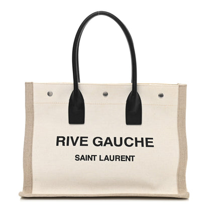 Saint Laurent Linen Calfskin Small Rive Gauche Tote Greggio Natural 1 of 10
