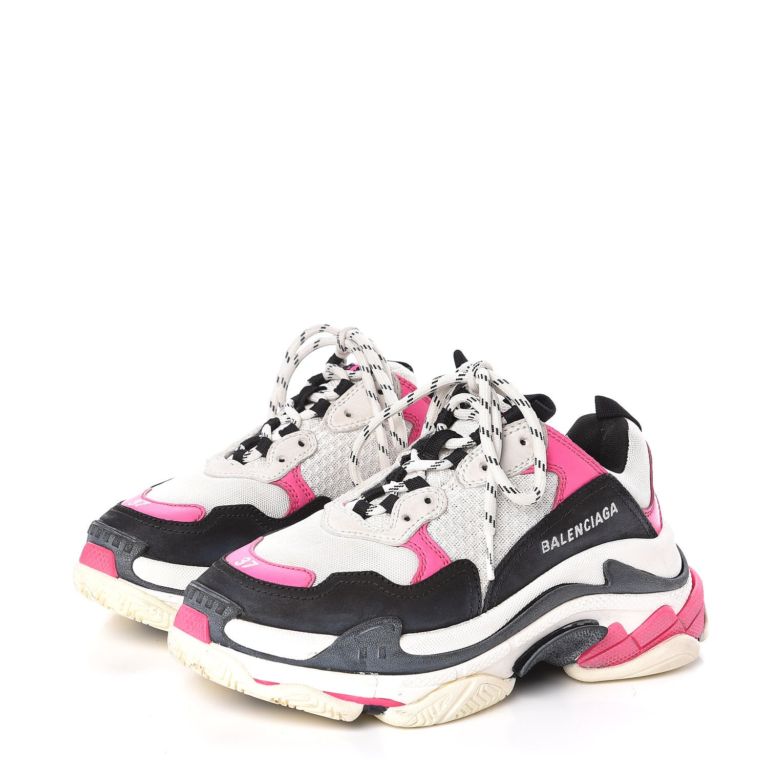 Balenciaga Fabric Mesh Womens Triple S Sneakers 37 Rose Fluo Black White 3 of 8