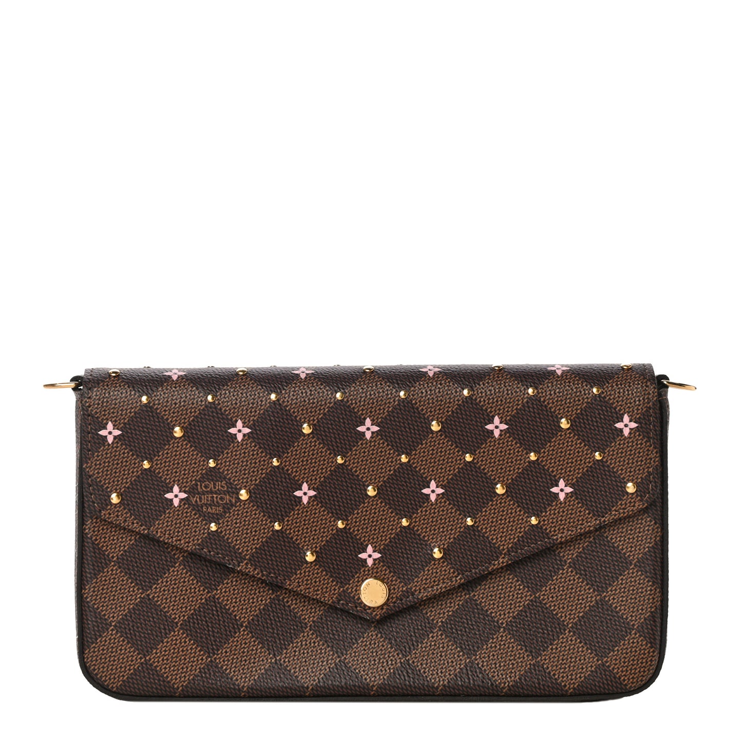 Damier Ebene Studded Pochette Felicie Chain Wallet