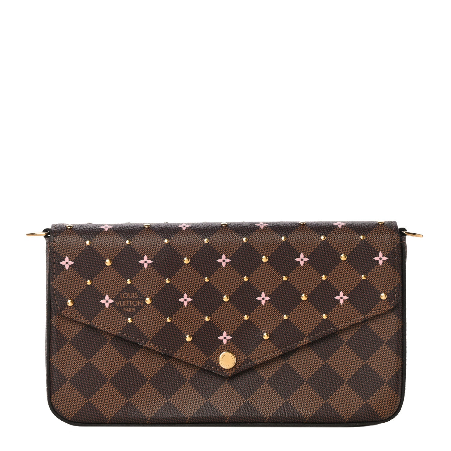 Louis Vuitton Damier Ebene Studded Pochette Felicie Chain Wallet 1 of 10