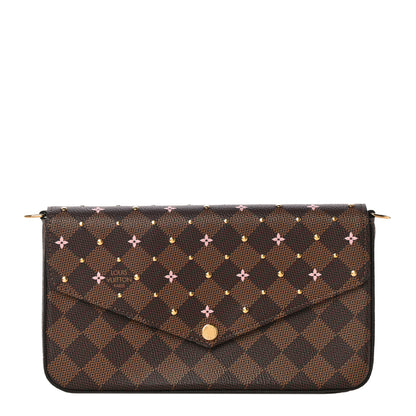 Louis Vuitton Damier Ebene Studded Pochette Felicie Chain Wallet 1 of 10