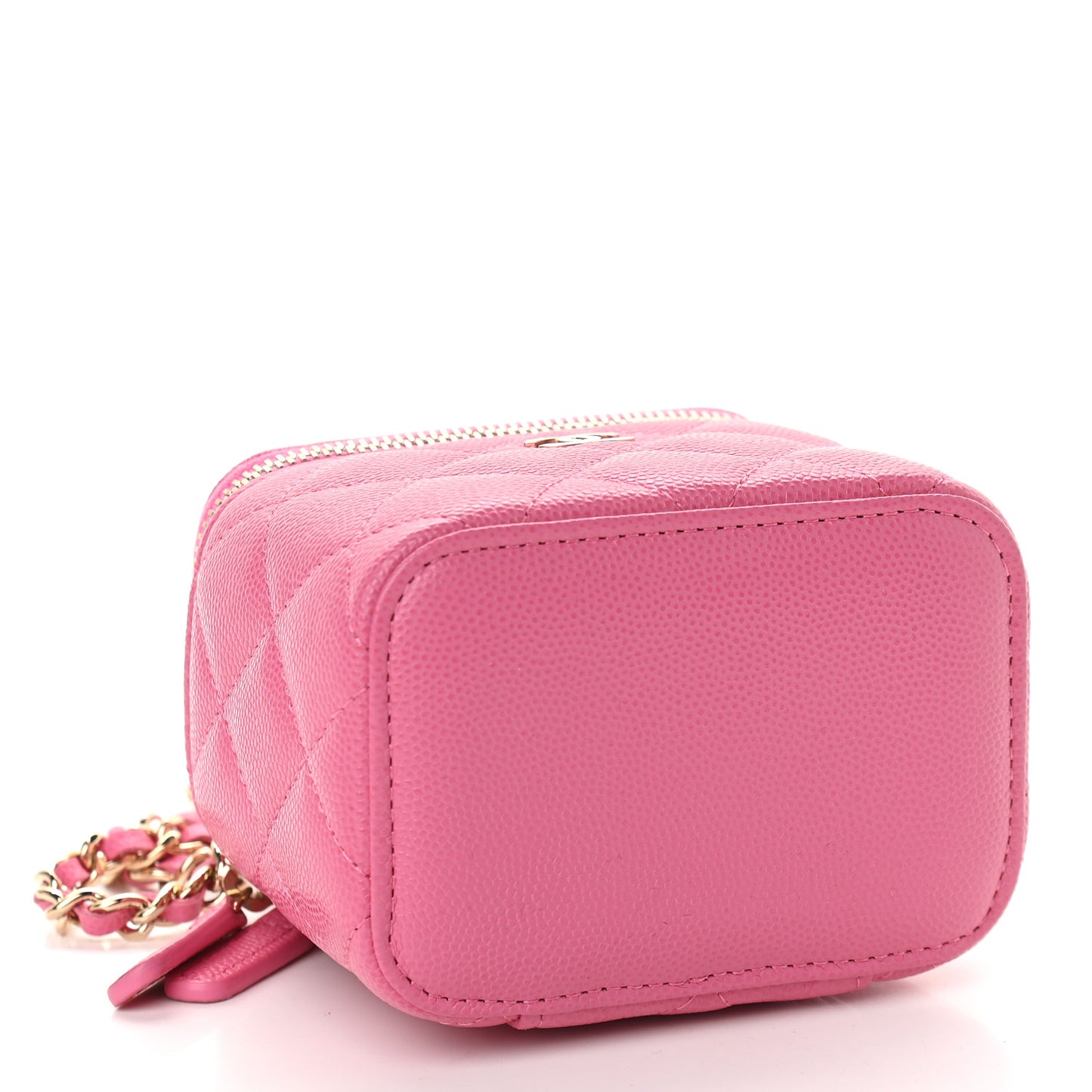 Caviar Quilted Mini Vanity Case With Chain Pink