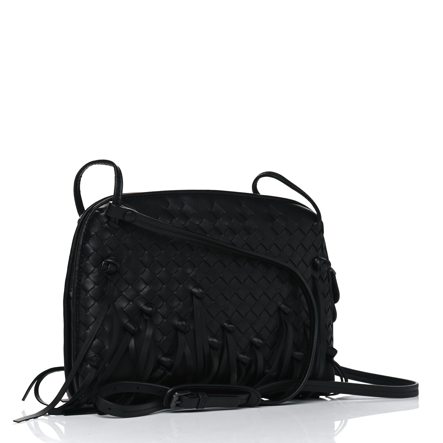Nappa Intrecciato Fringe Nodini Crossbody Messenger Black