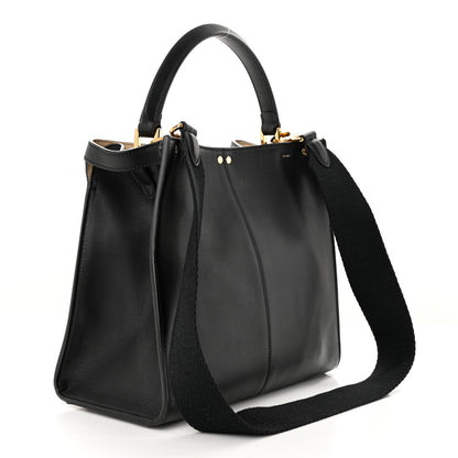 Fendi Vitello Seta Glazed Fabric FF 1974 Medium Peekaboo X-Lite Black Mogano Panna 3 of 9