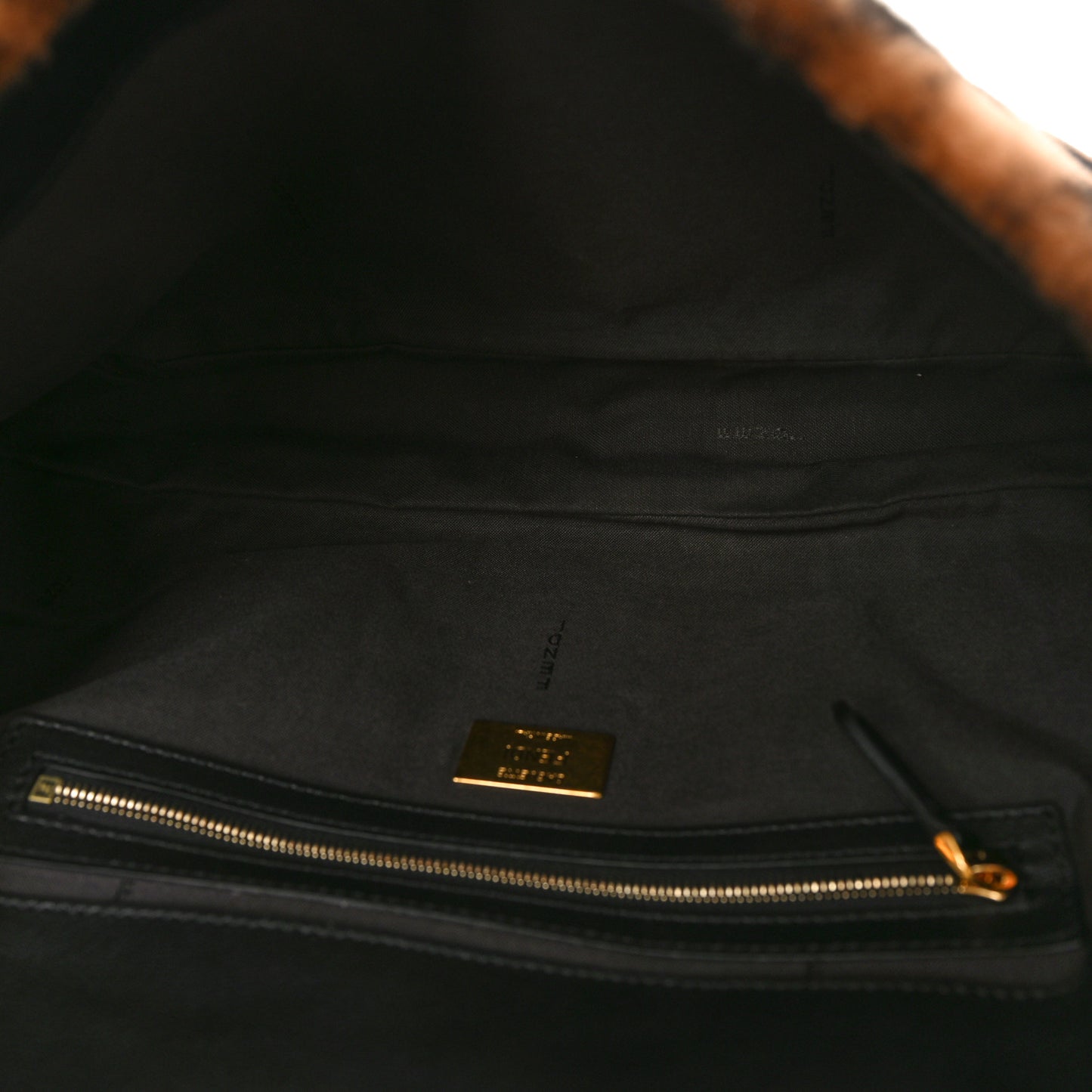 Shearling Vitello Dolce Macro FF 1974 Large Baguette Tobacco Black