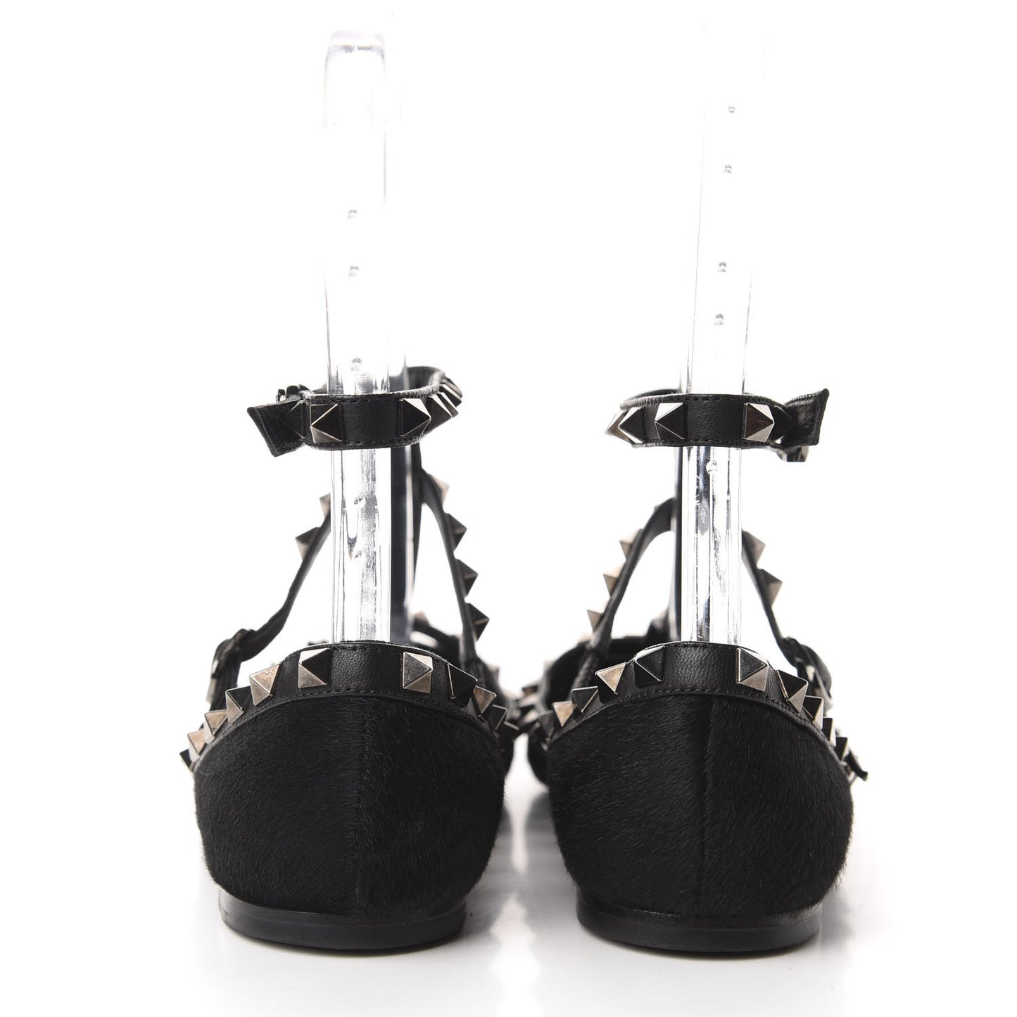 Calf Hair Rockstud Cage Ballerina Flats 37.5 Black