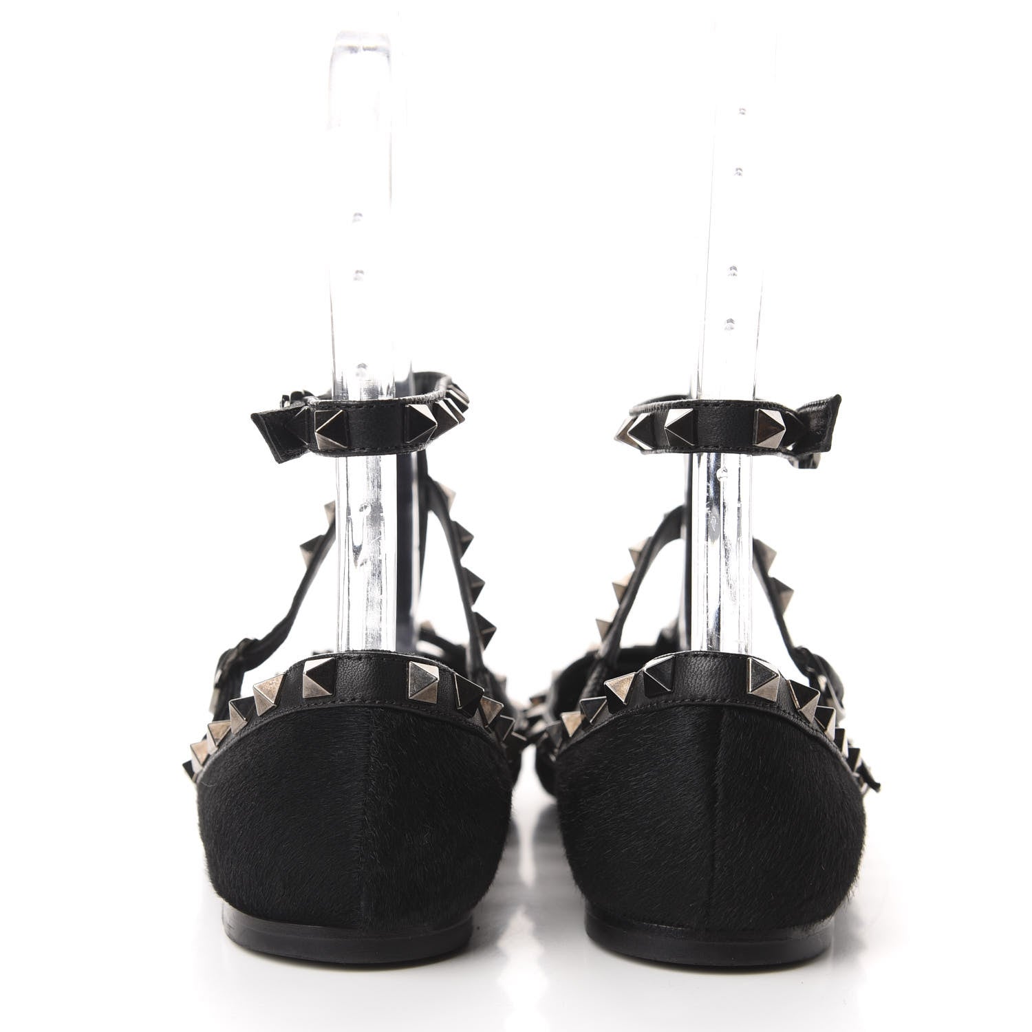 Valentino Garavani Calf Hair Rockstud Cage Ballerina Flats 37.5 Black 5 of 12