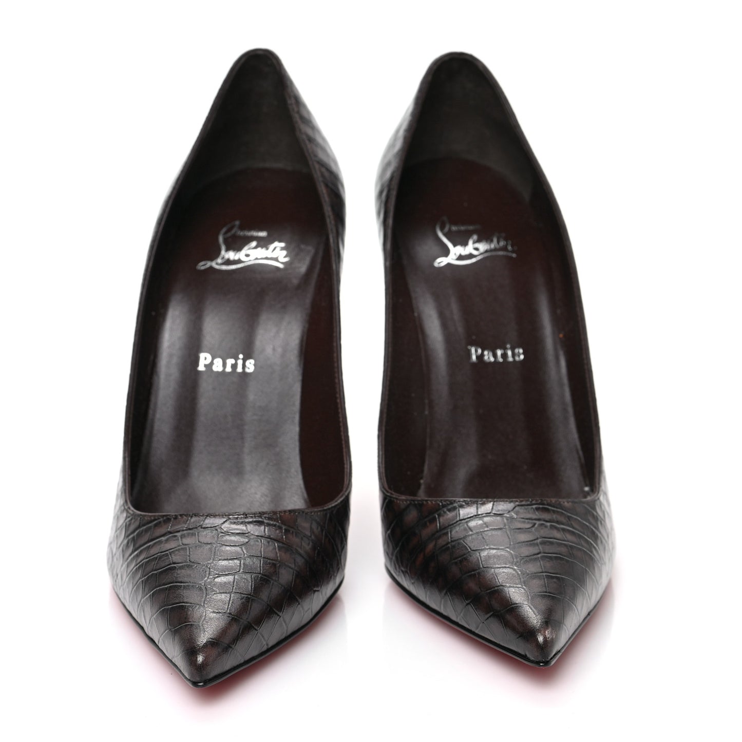Calfskin Crocodile Embossed Kate 100 Pumps 40 Expresso