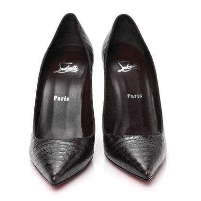 Christian Louboutin Calfskin Crocodile Embossed Kate 100 Pumps 40 Expresso 2 of 7