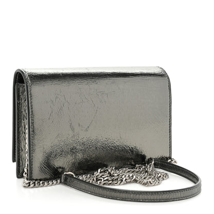 Saint Laurent Metallic Crackled Calfskin Kate Monogram Tassel Chain Wallet Antracite Black 3 of 20