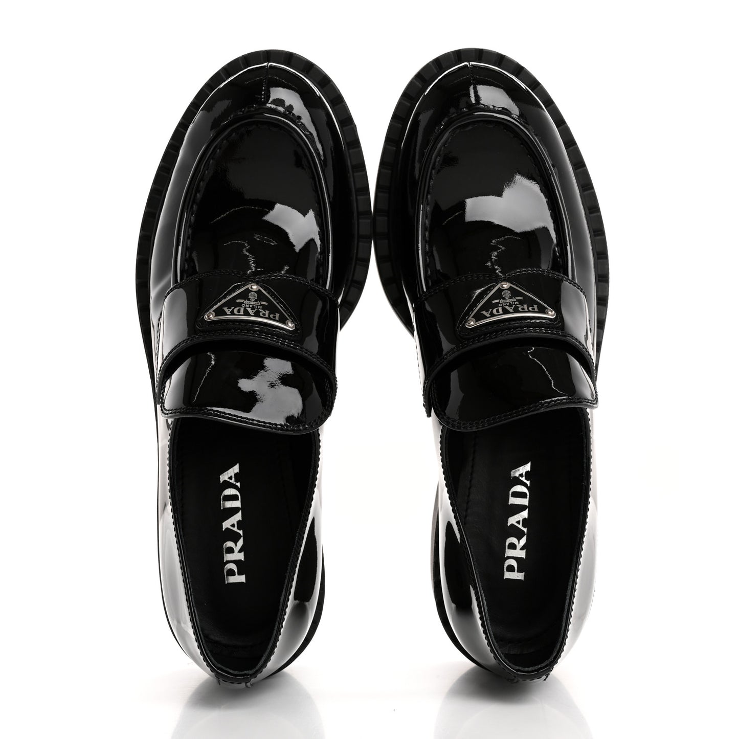 Vernice Metal Triangle Logo 50mm Loafers 39.5 Black