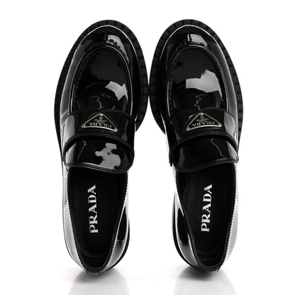 Prada Vernice Metal Triangle Logo 50mm Loafers 39.5 Black 2 of 10