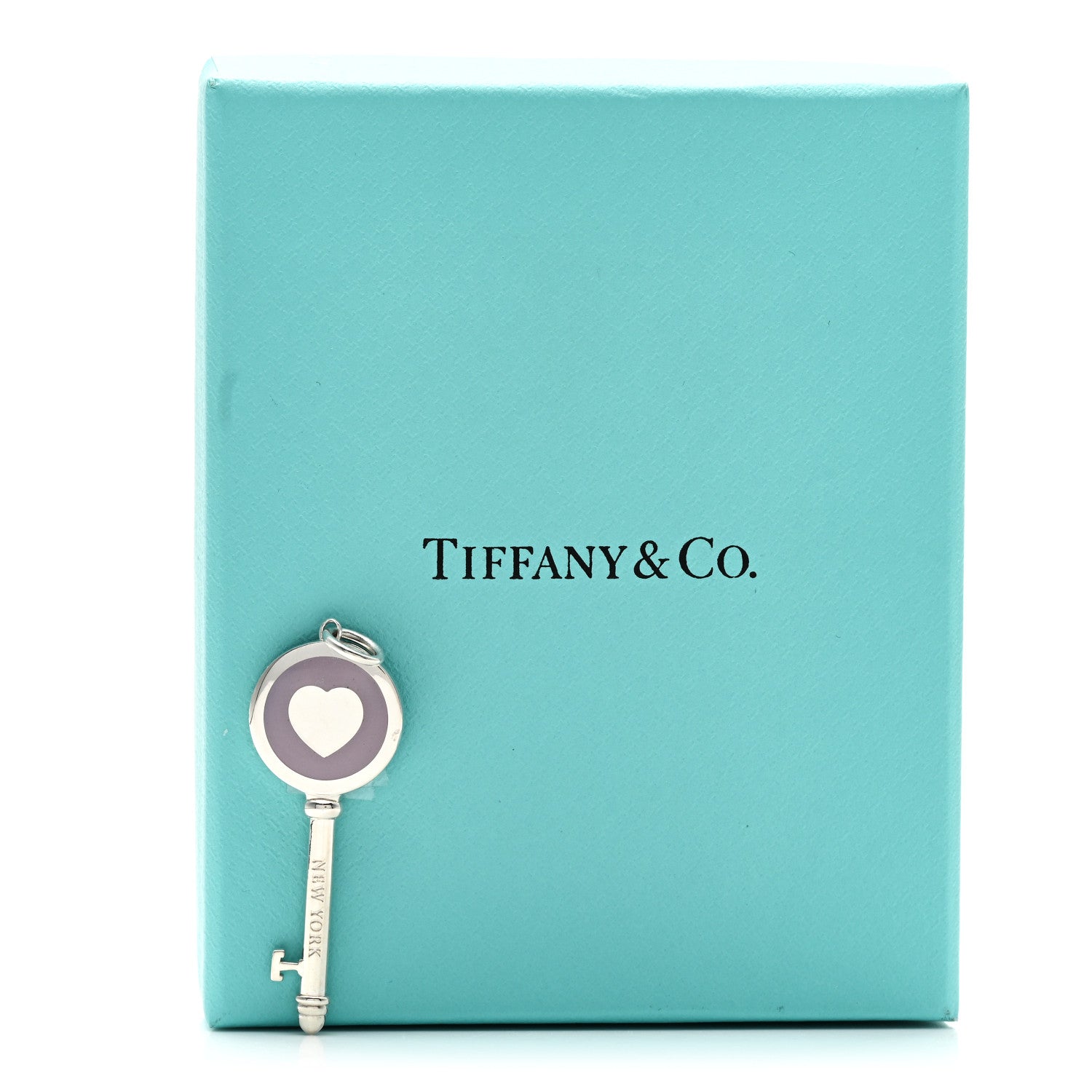 Tiffany Sterling Silver Enamel Keys Heart Key Pendant Lavender 4 of 4