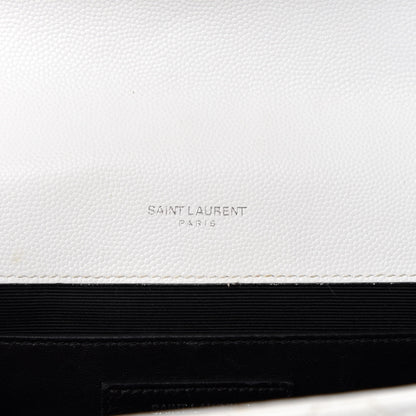 Saint Laurent Grain De Poudre Textured Mixed Matelasse Medium Triquilt Monogram Satchel Blanc Vintage 14 of 15