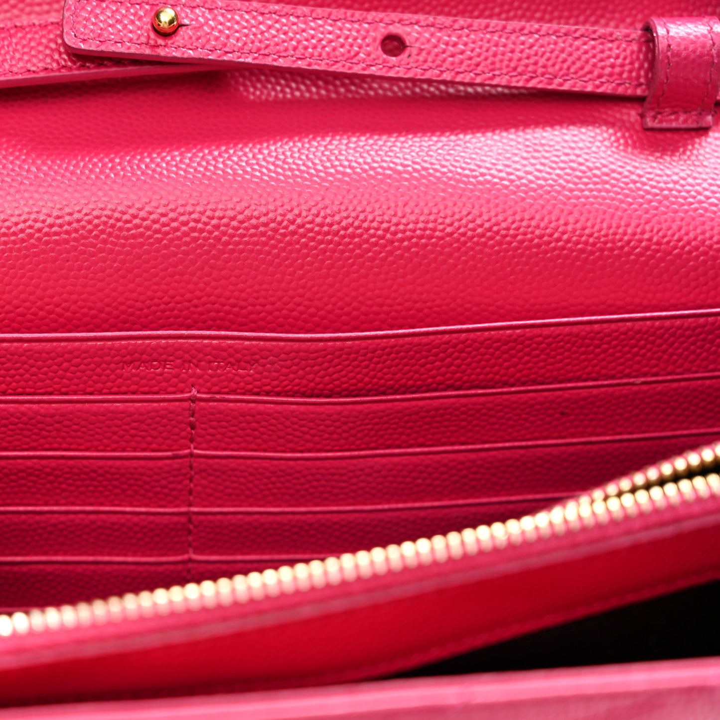 Grain De Poudre Matelasse Chevron Monogram Chain Wallet Lipstick Fuchsia