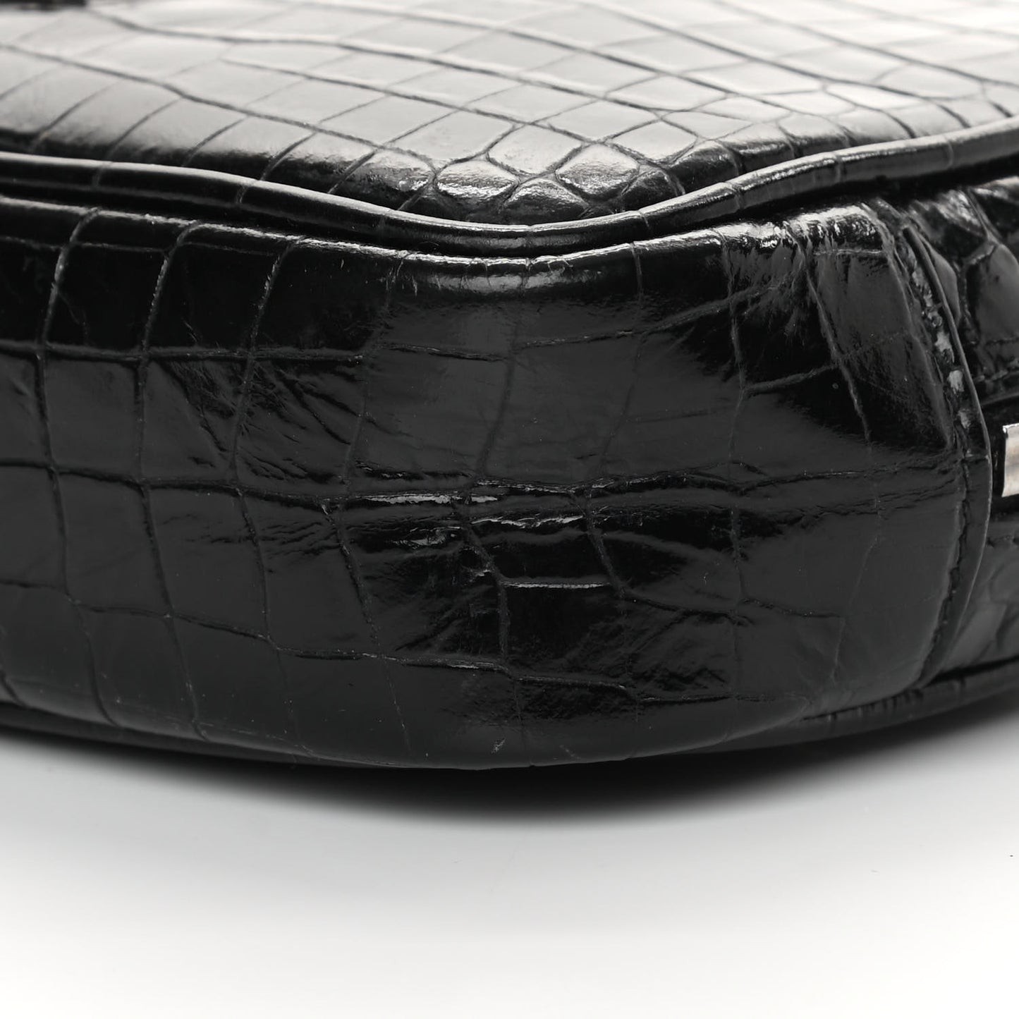 Calfskin Crocodile Embossed Monogram Mini Lou Camera Bag Black