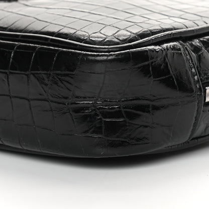 Saint Laurent Calfskin Crocodile Embossed Monogram Mini Lou Camera Bag Black 10 of 15