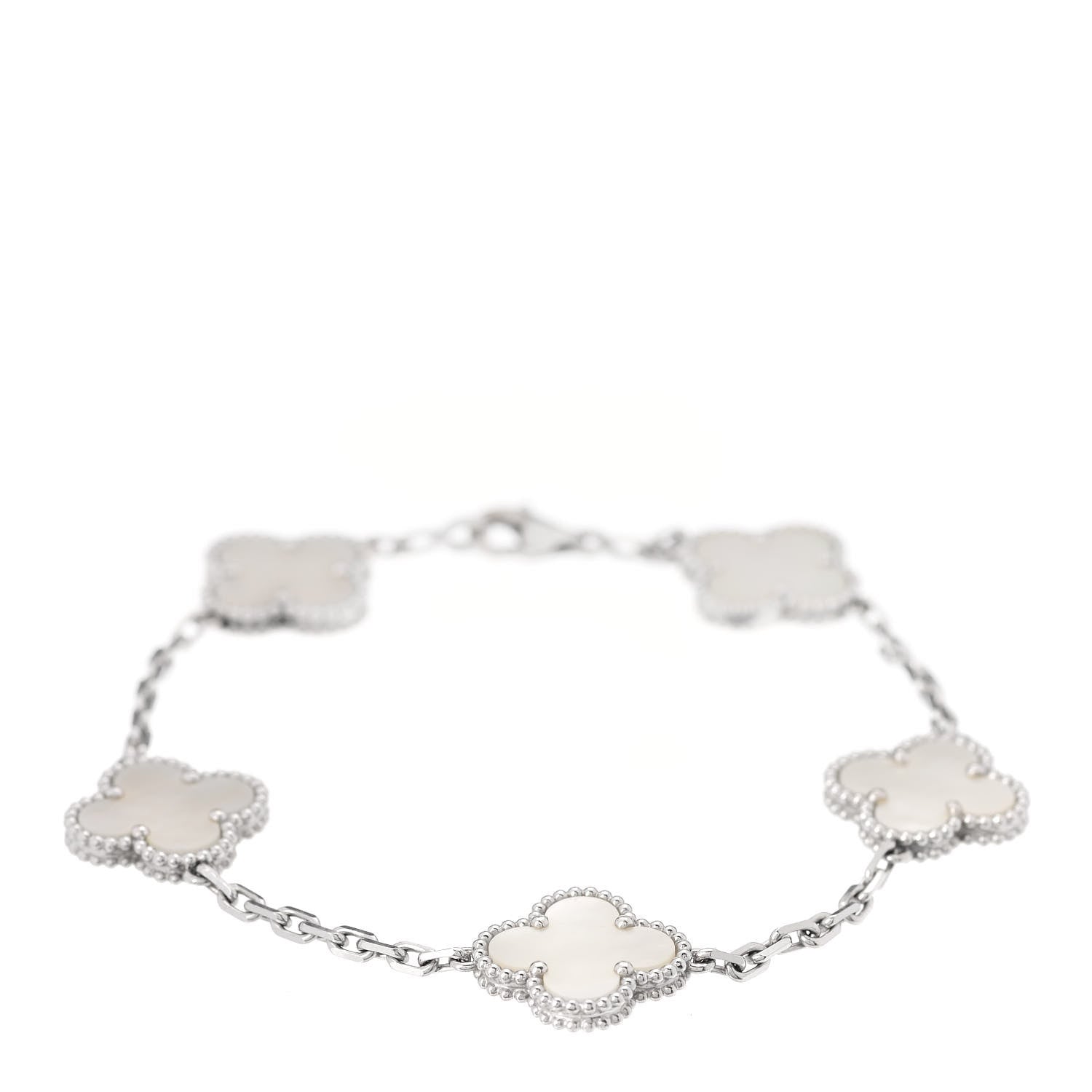 Van Cleef & Arpels 18K White Gold Mother of Pearl 5 Motifs Vintage Alhambra Bracelet 1 of 6