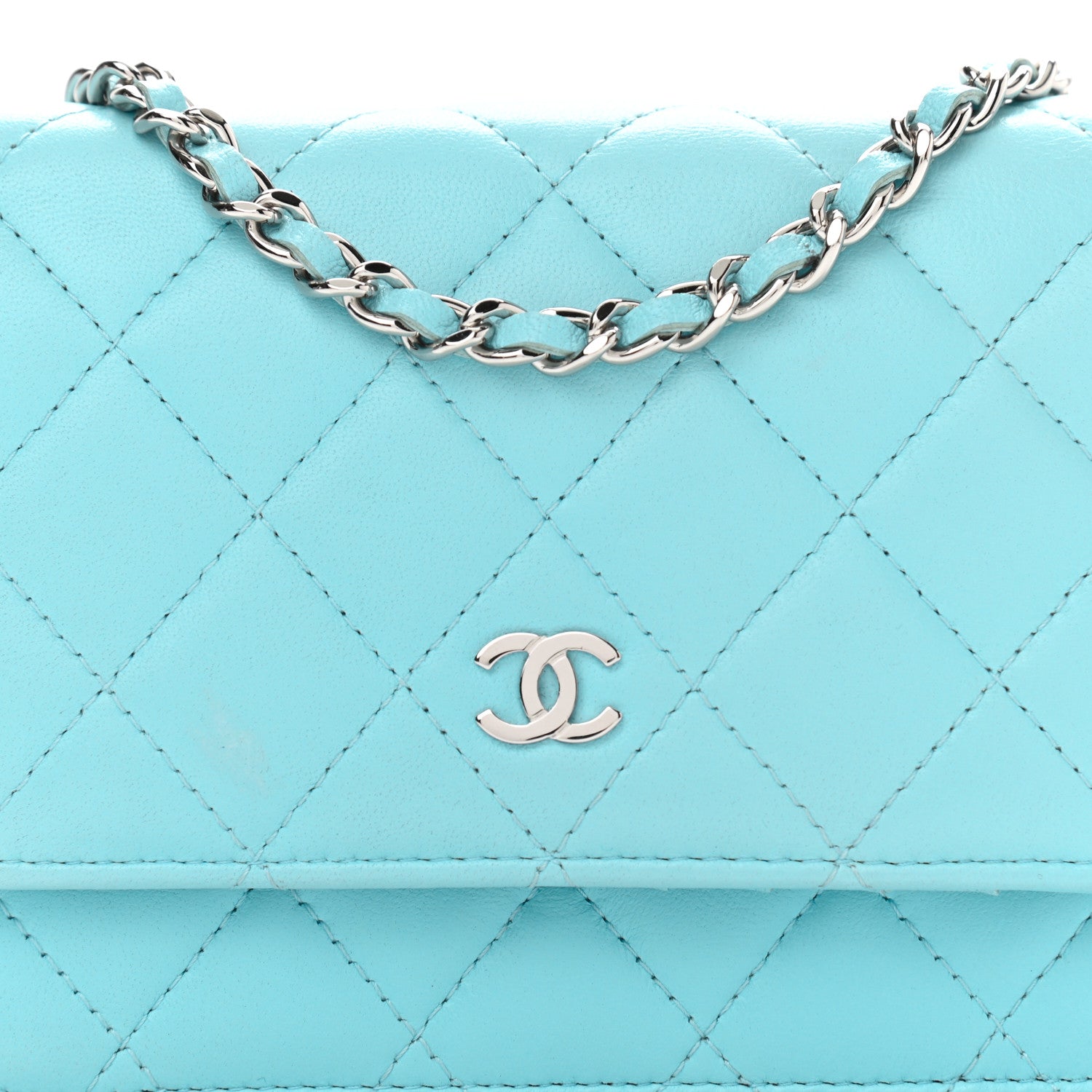 Chanel Lambskin Quilted Mini Wallet On Chain WOC Neon Blue 7 of 11