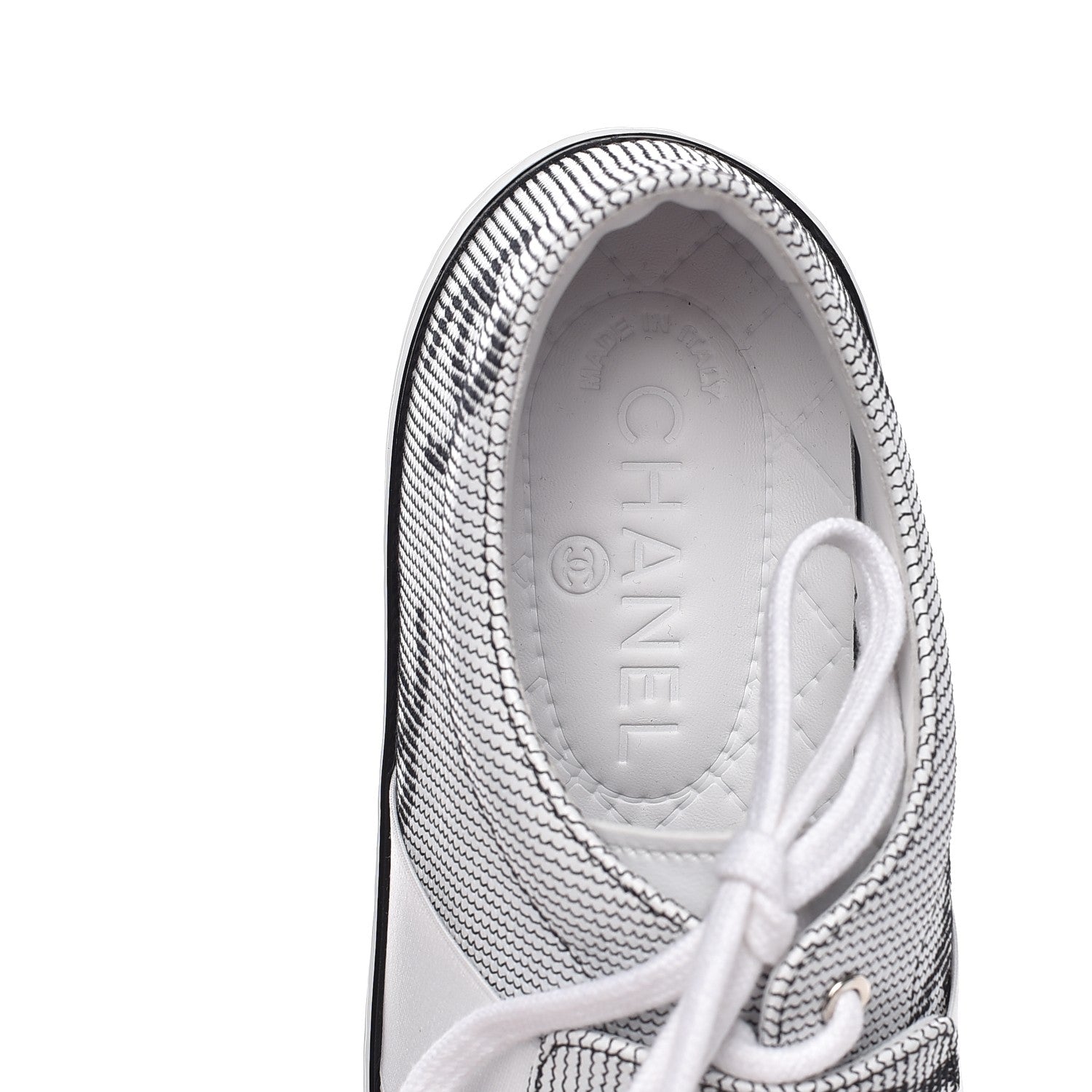 Chanel Embroidered Calfskin CC Sneakers 38.5 Black White 8 of 11