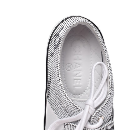 Chanel Embroidered Calfskin CC Sneakers 38.5 Black White 8 of 11