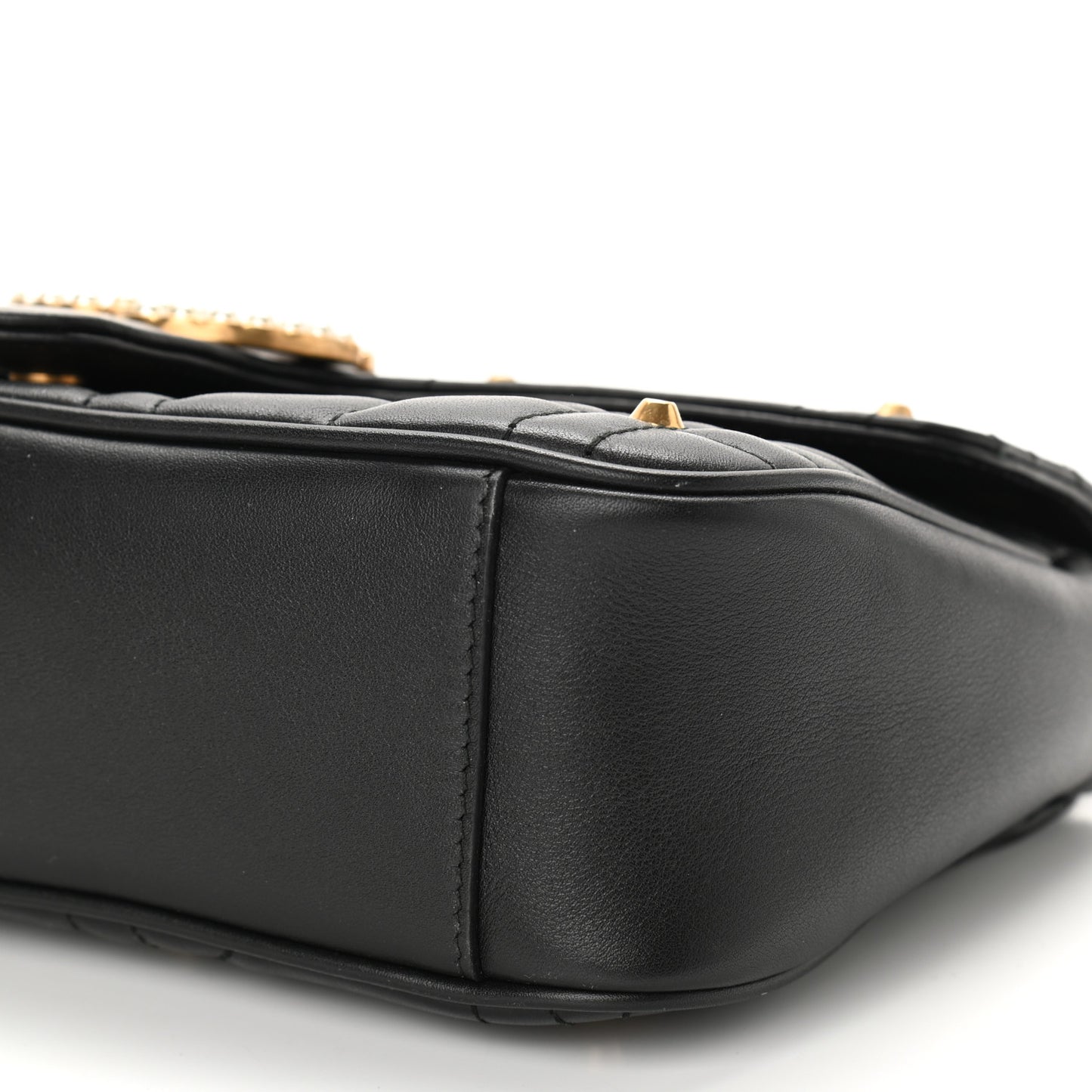 Calfskin Matelasse Studded Small Pearly GG Marmont Shoulder Bag Black