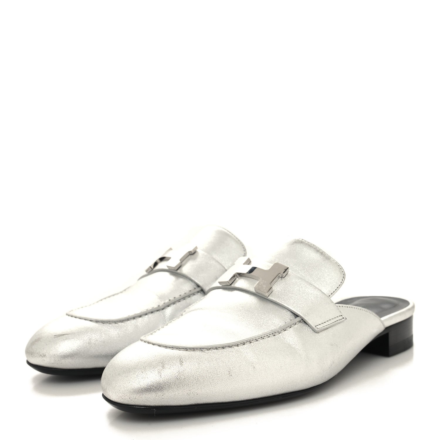 Hermes Metallic Nappa Trocadero Mule 38.5 Gris Argente 3 of 11