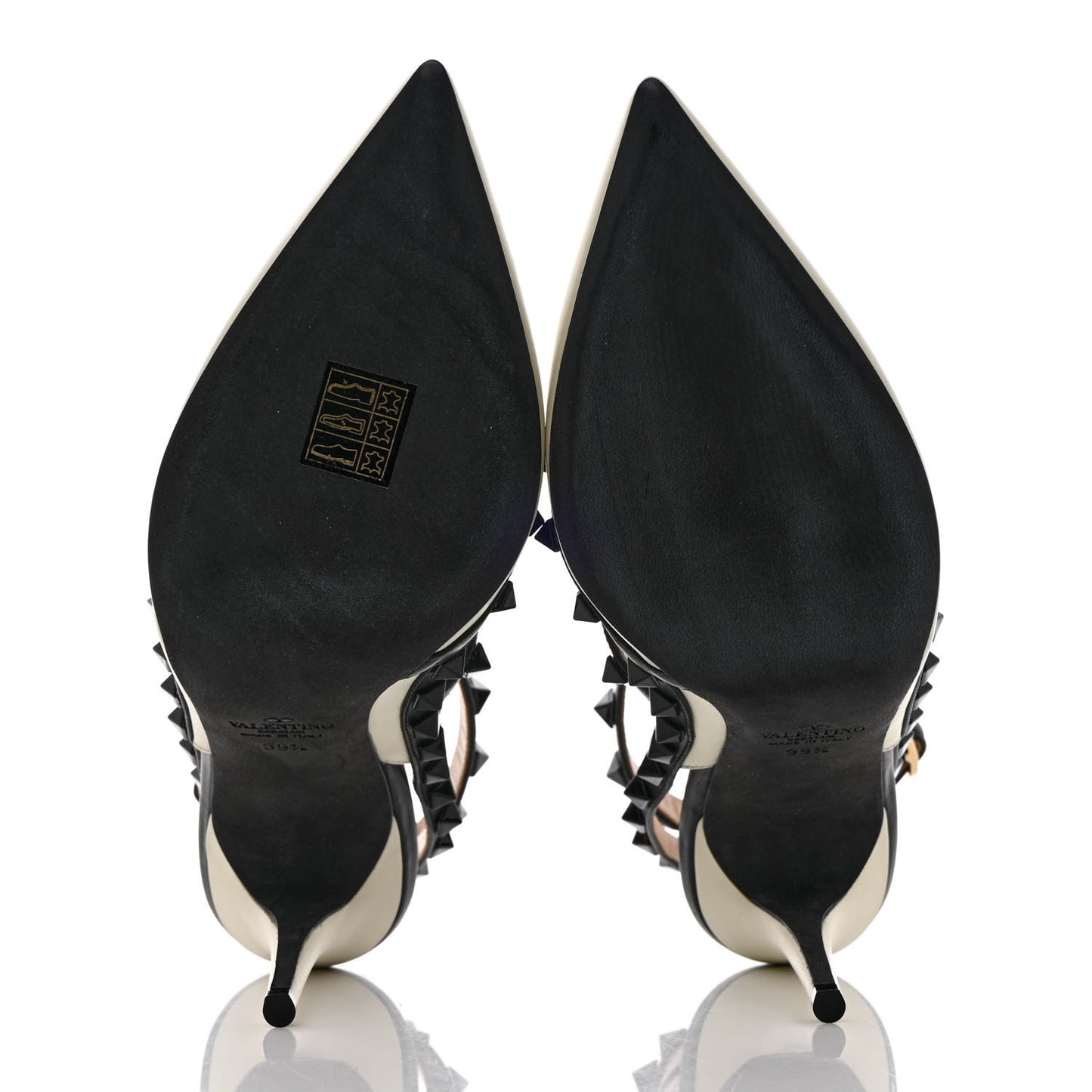 Calfskin Rockstud Ankle Strap 100mm Pumps 39.5 Light Ivory Black