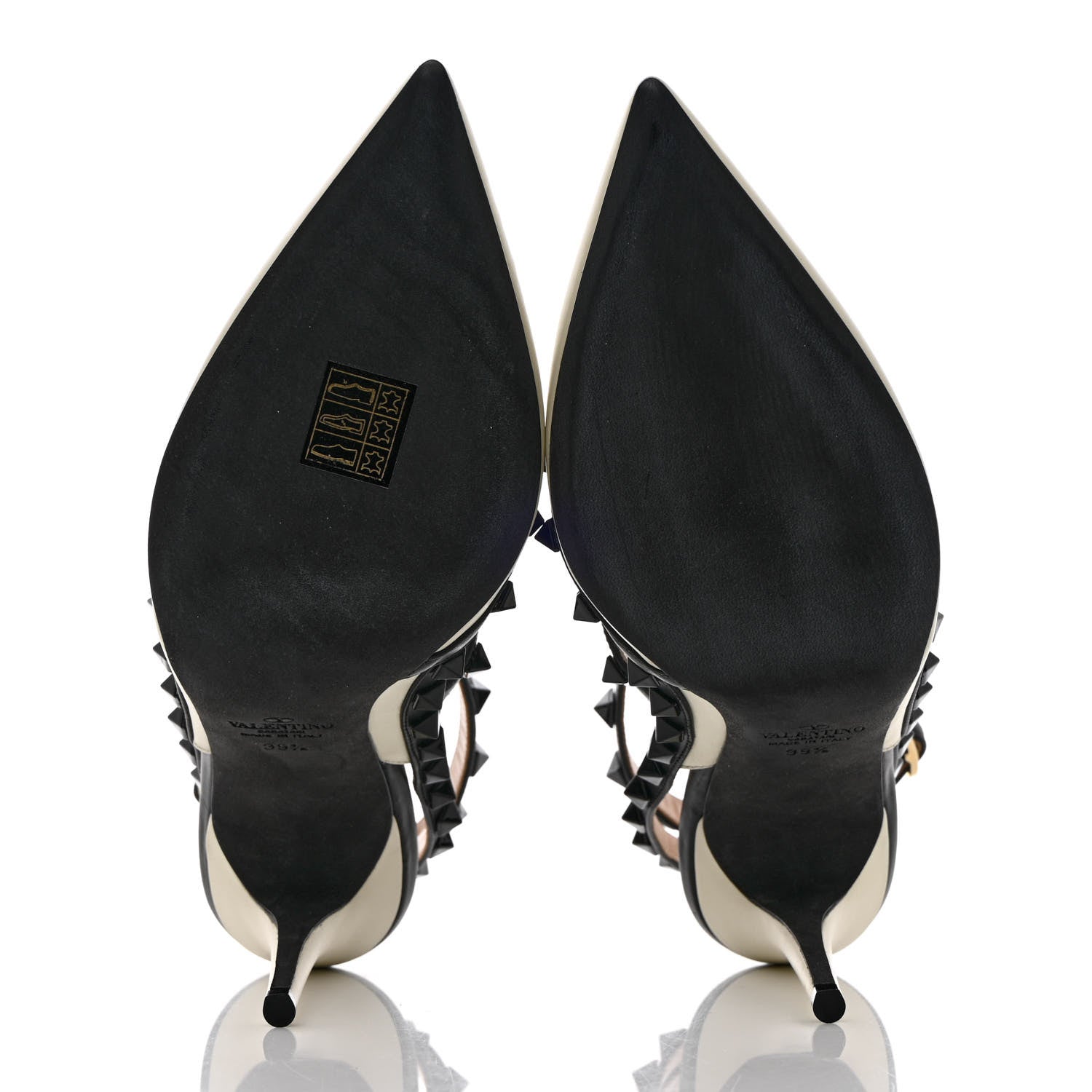 Valentino Garavani Calfskin Rockstud Ankle Strap 100mm Pumps 39.5 Light Ivory Black 5 of 11