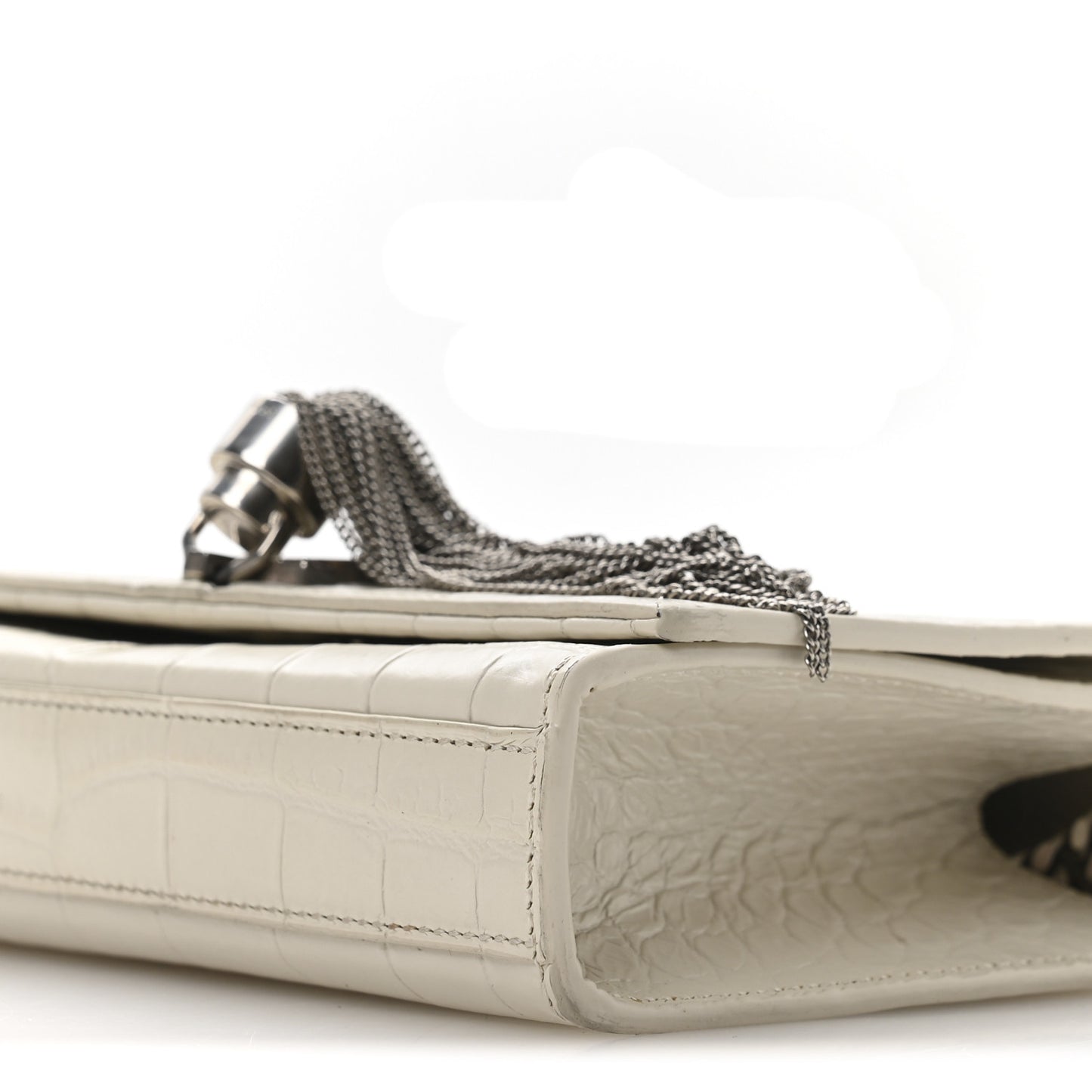 Calfskin Crocodile Embossed Small Classic Monogram Kate Tassel Satchel  Crema Soft