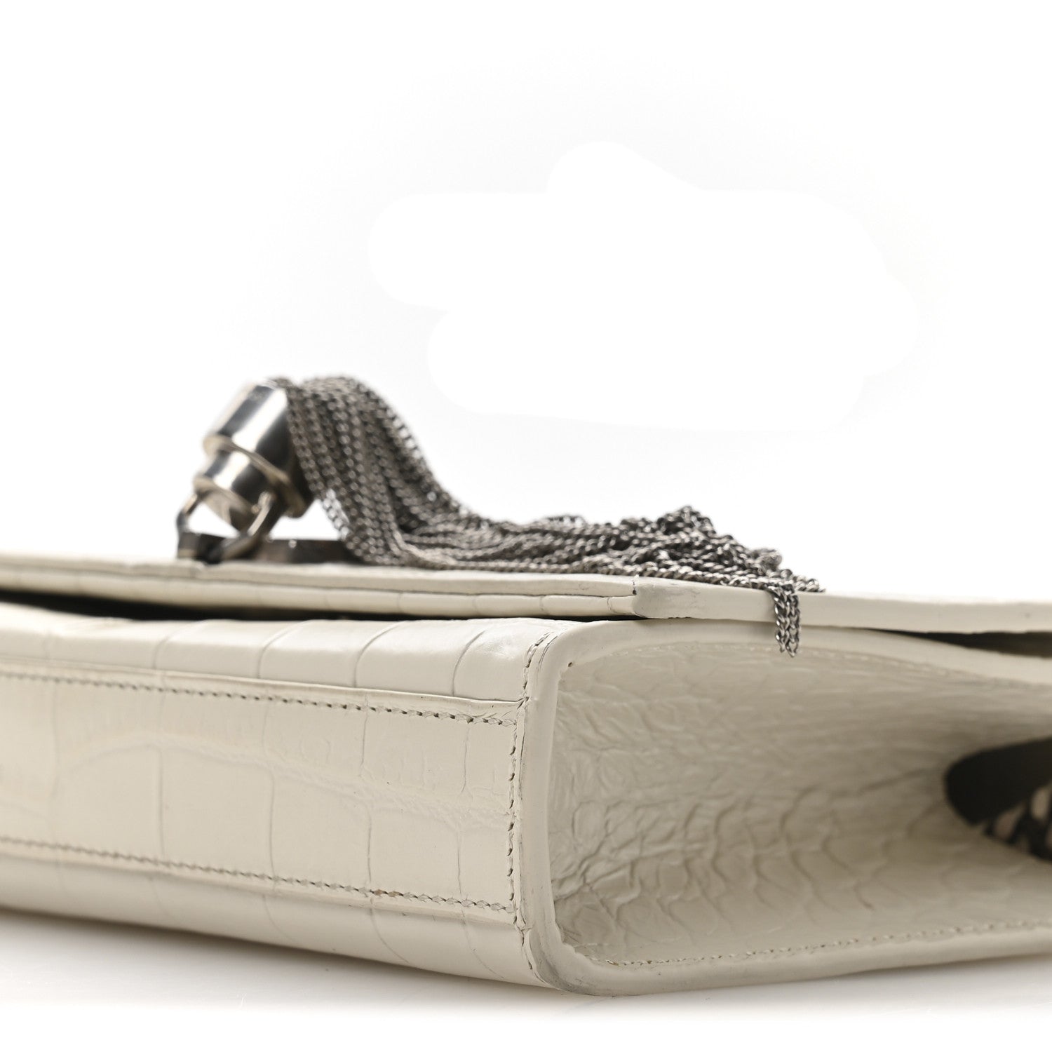 Saint Laurent Calfskin Crocodile Embossed Small Classic Monogram Kate Tassel Satchel  Crema Soft 10 of 10