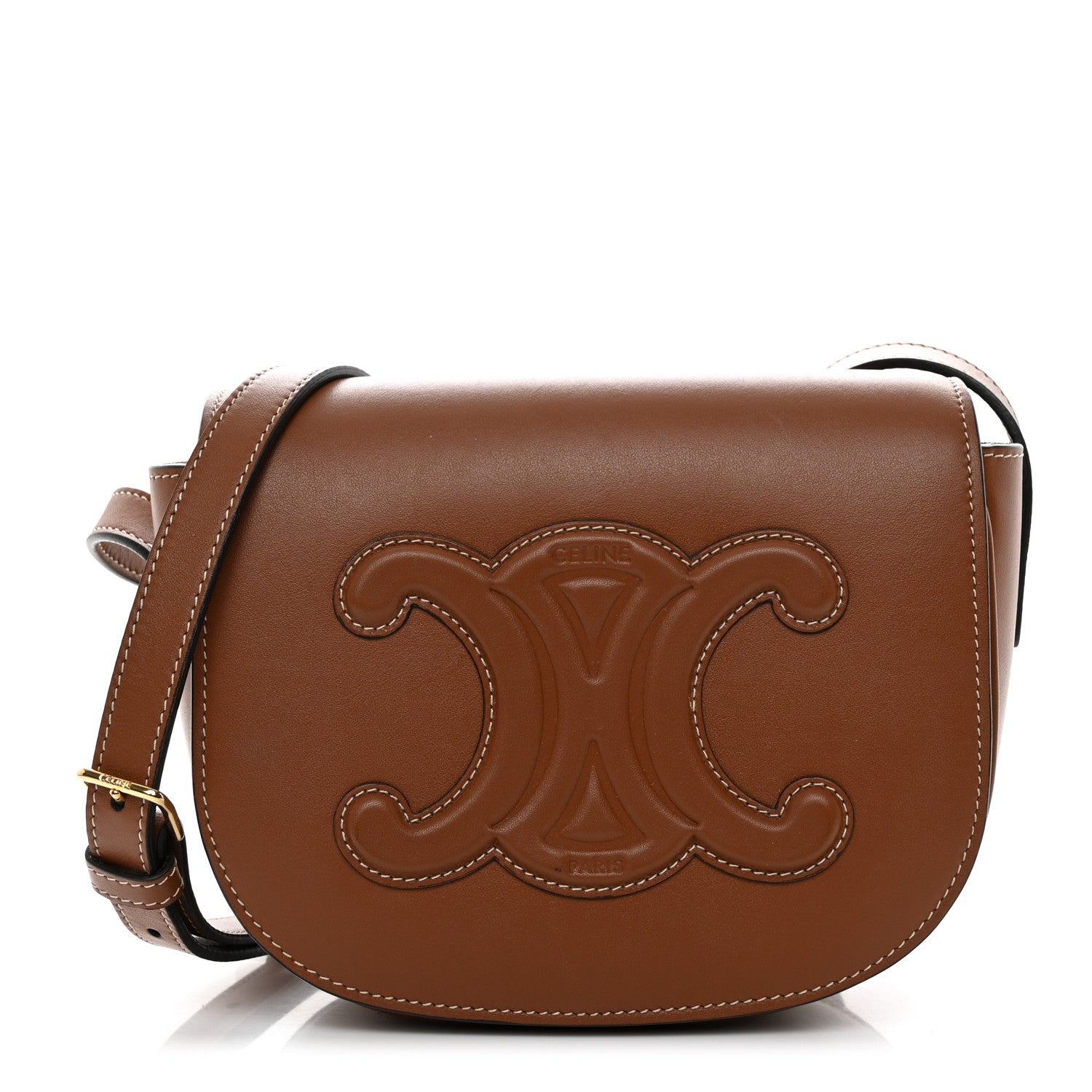Celine Smooth Calfskin Cuir Triomphe Folco Crossbody Bag Tan 1 of 13