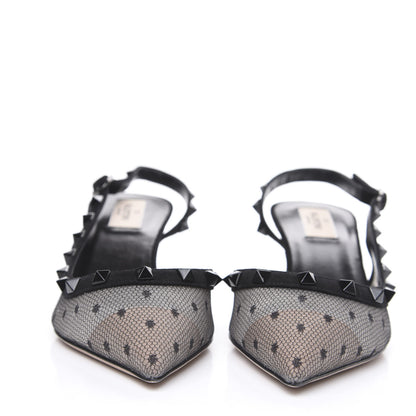 Valentino Garavani Mesh Point d'Esprit Rockstud Half D'Orsay Slingback 50mm Pumps 39 Black 2 of 9