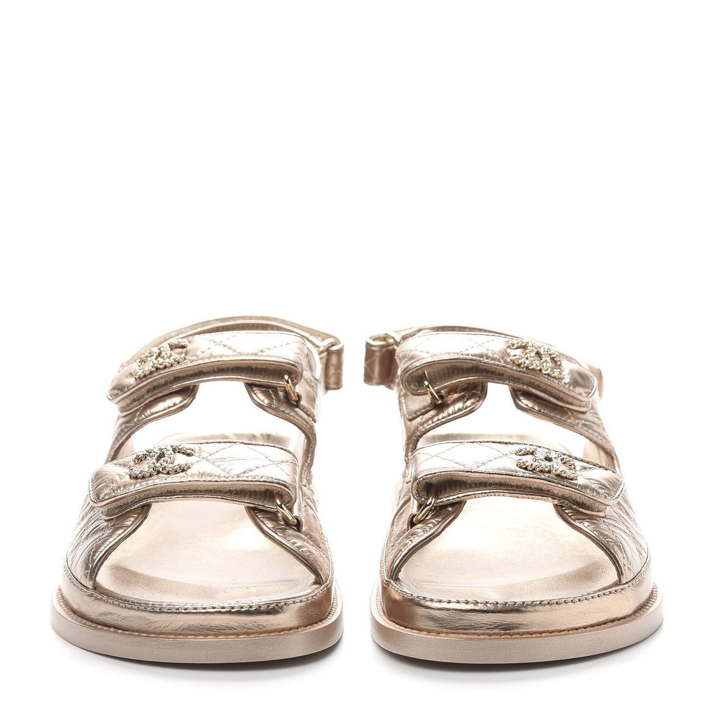 Iridescent Lambskin Quilted Velcro Dad Sandals 38 Light Bronze