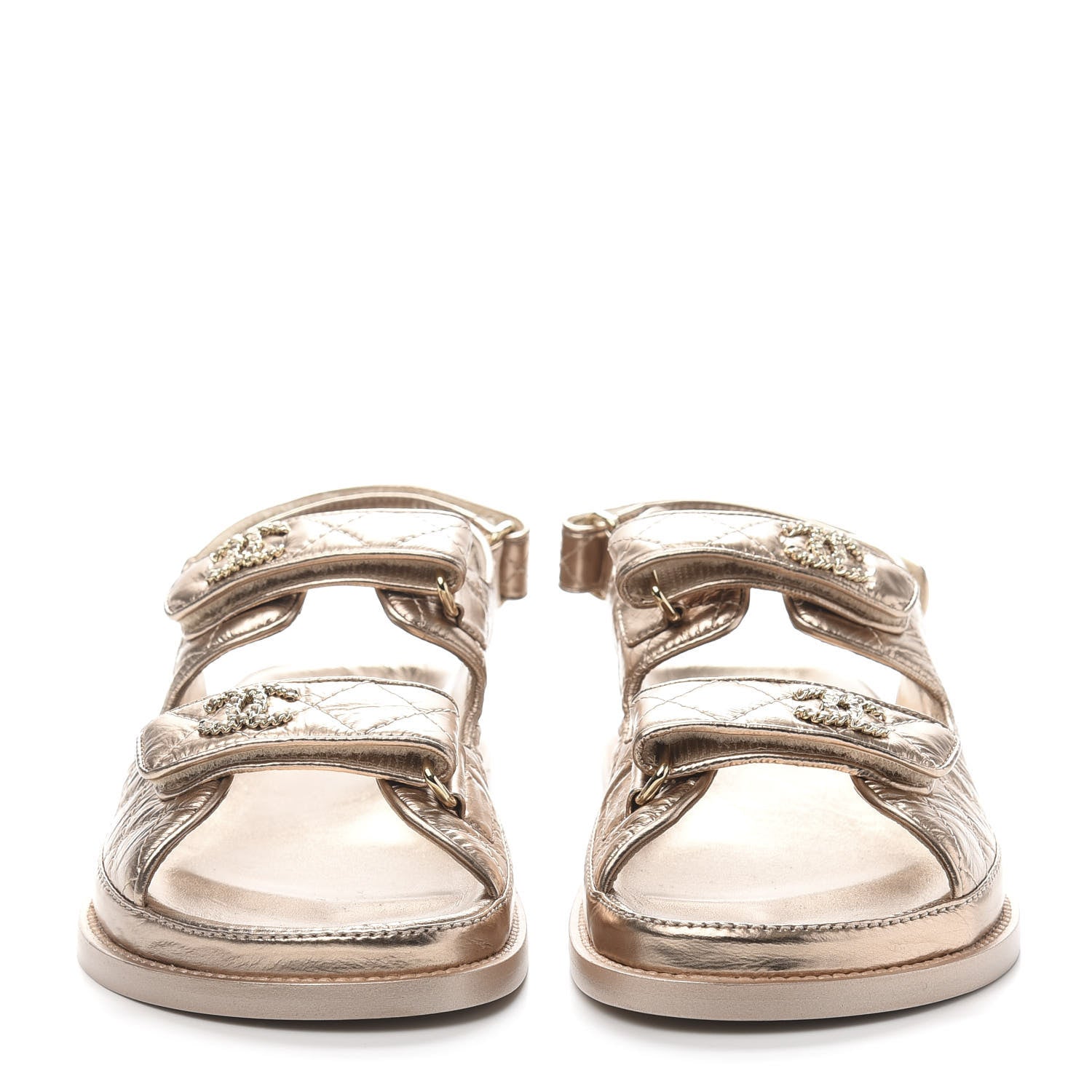 Chanel Iridescent Lambskin Quilted Velcro Dad Sandals 38 Light Bronze 2 of 9