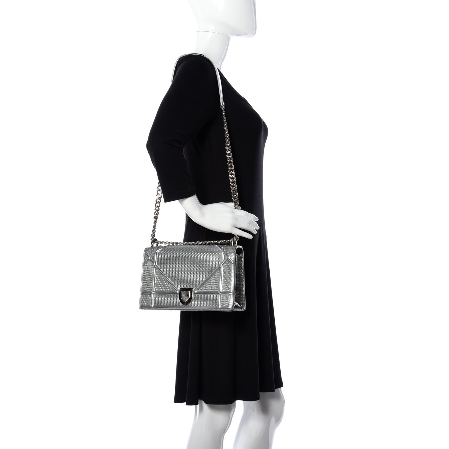 Metallic Patent Micro-Cannage Medium Diorama Flap Bag Silver